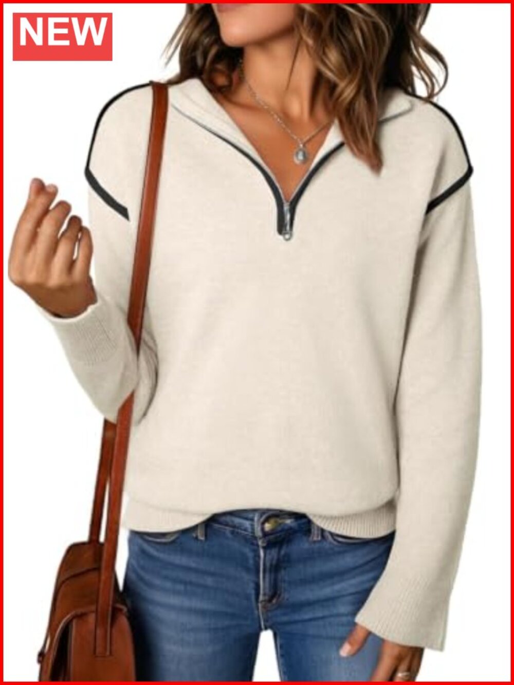 Women's 1/4 Zip Pullover Sweater Ribbed Knit Stand Collar V-Neck Long Sleeve